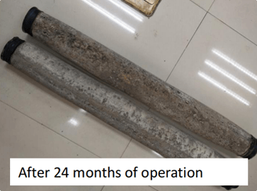 Hasil daripada TUBE DIFFUSER ANTI-SKALA jenama Nihao selepas operasi 24 bulan